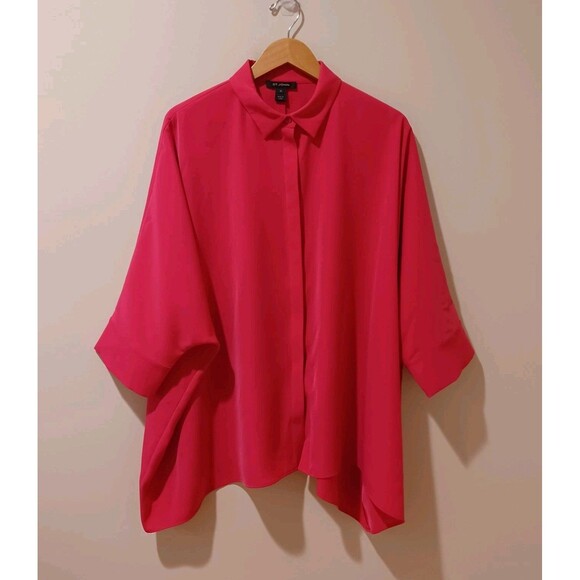 ST. JOHN Draped Dolman Sleeve Blouse Size M Pink Lagenlook Relaxed Fit Collared - Picture 1 of 9